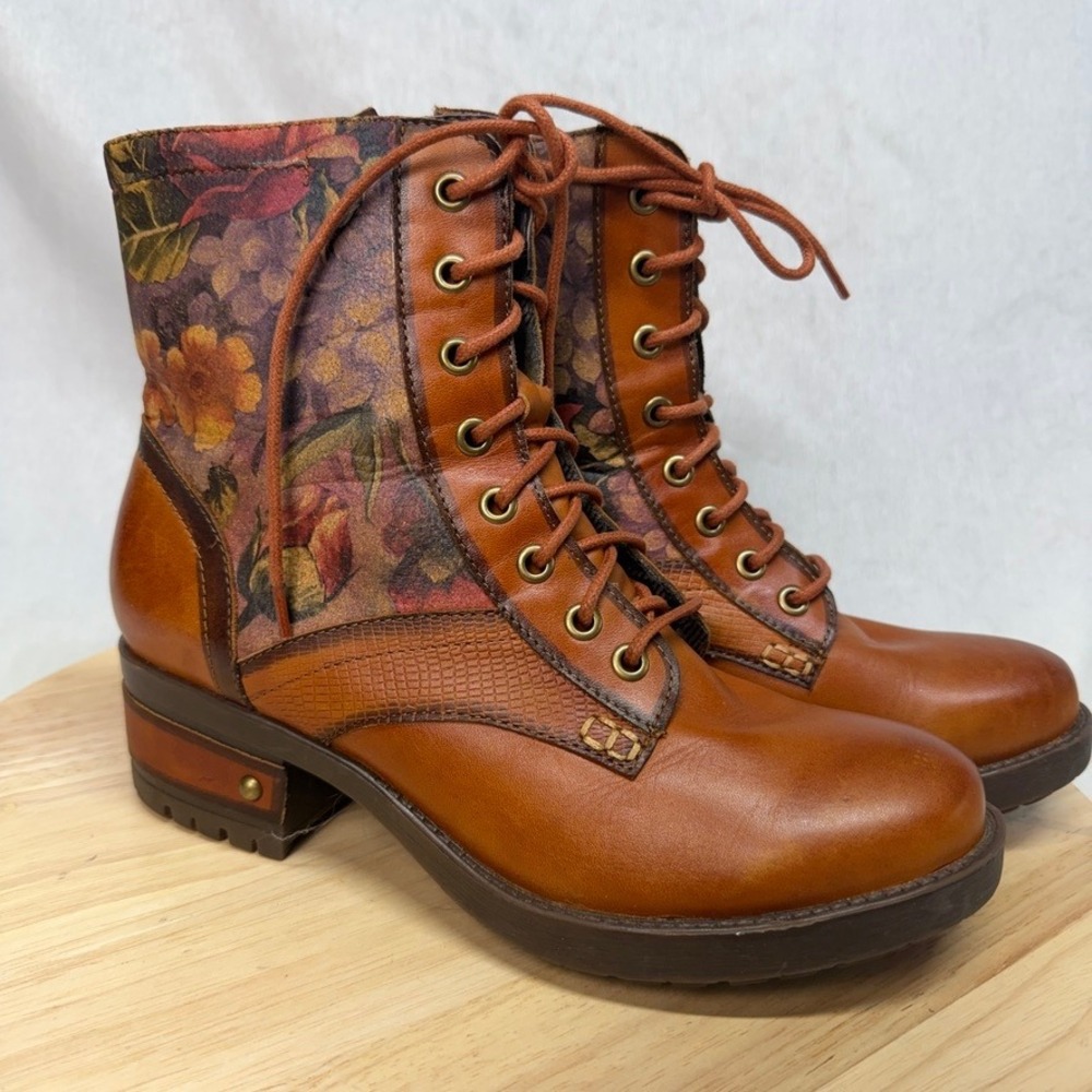 SPRING STEP L'Artiste Marty Floral Leather Lace Up Ankle Boots Size 38